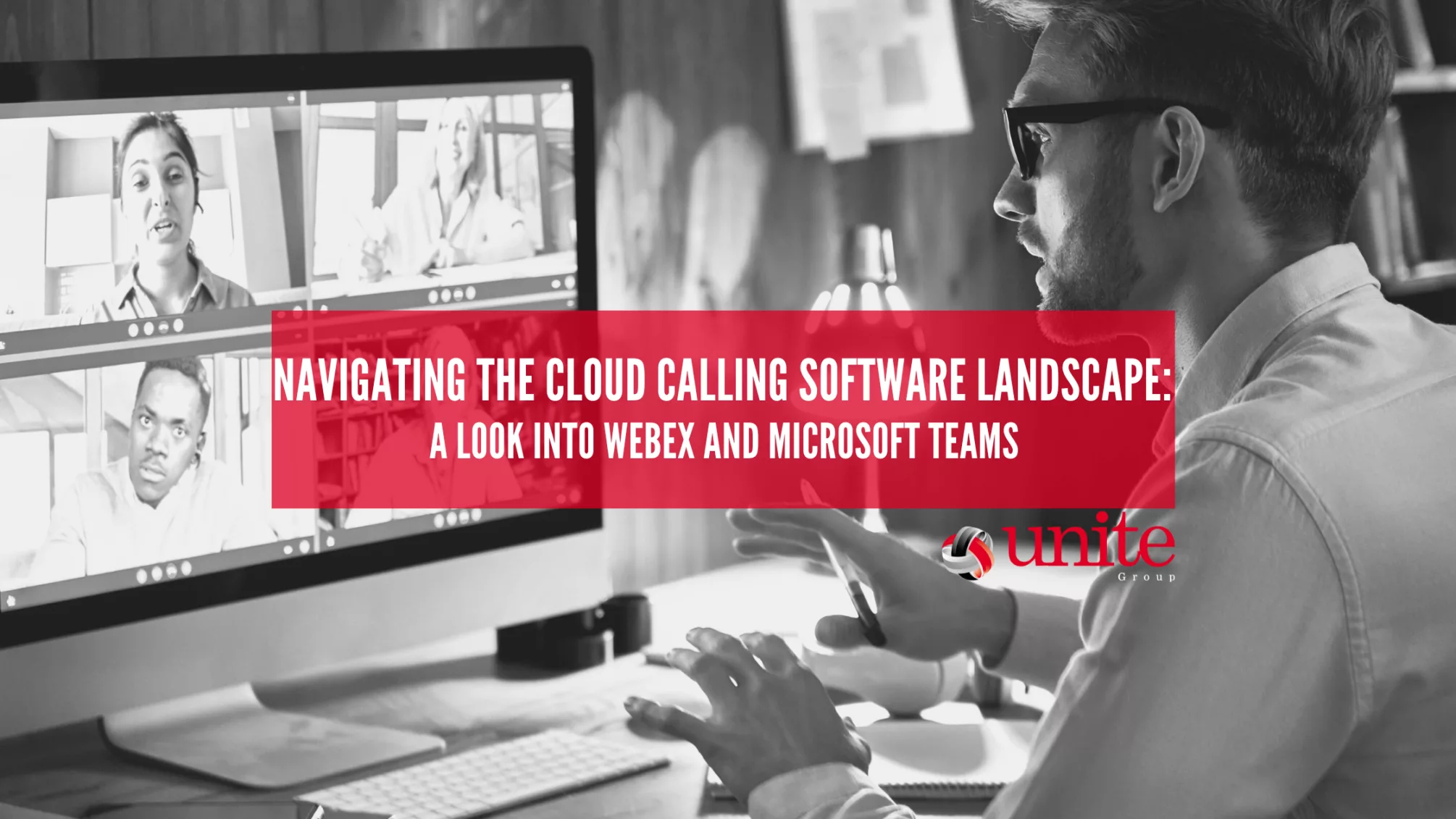 man on a video call with 4 other individuals - Navigating the Cloud Calling Software Landscape: A Look into Webex and Microsoft Teams