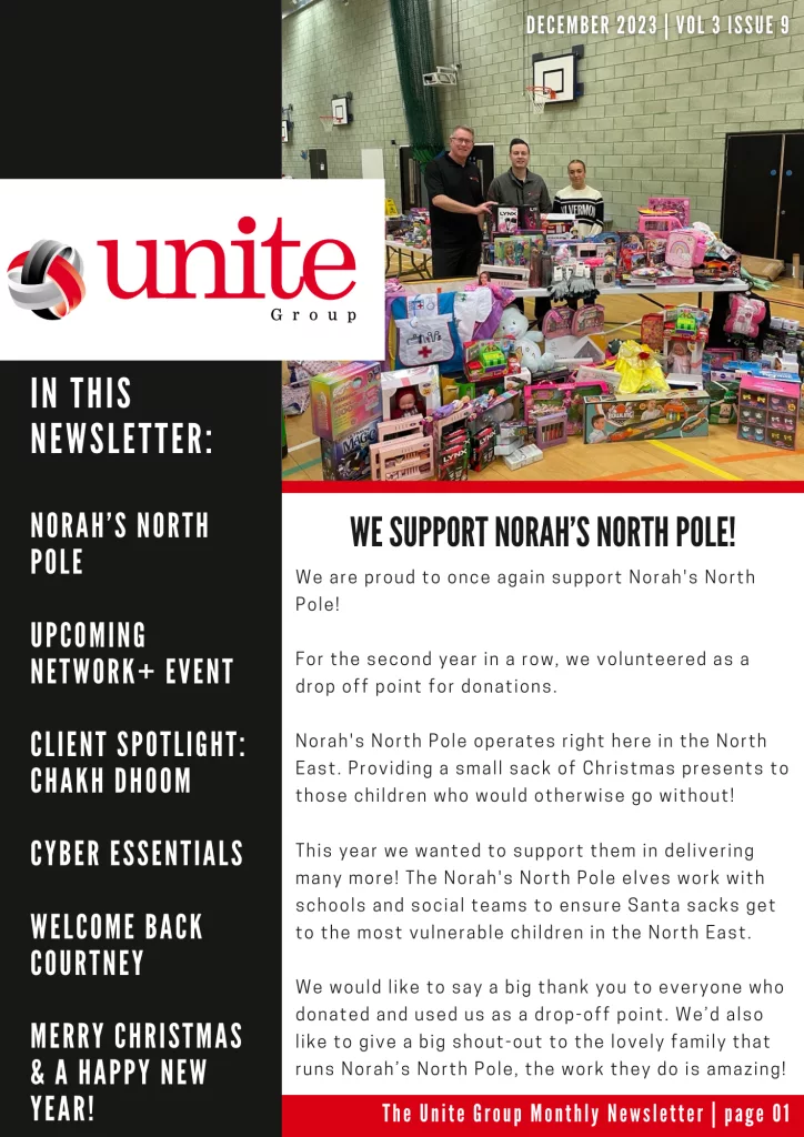 image shows front page of The Unite Group newsletter December 2023 edition