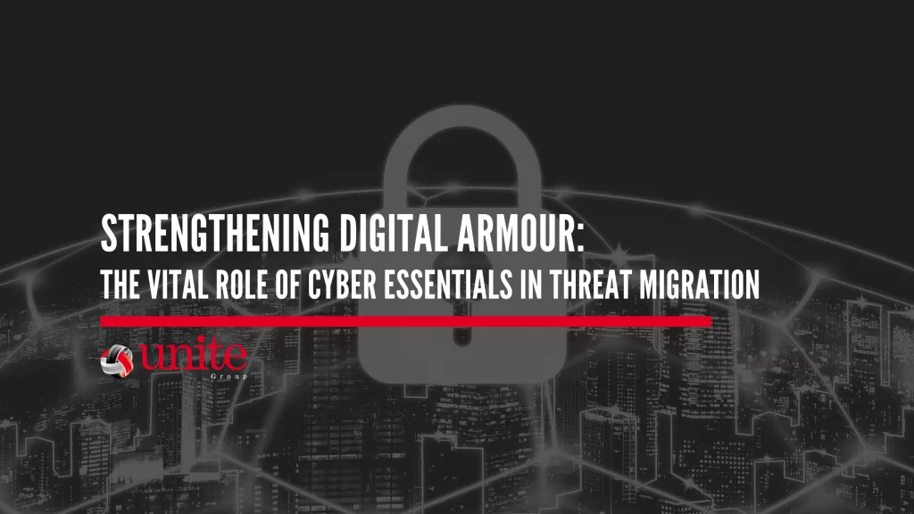 image shows city with lock over the top. text reads: strengtening digital armour: the vital role of cyber essentials in threat migration